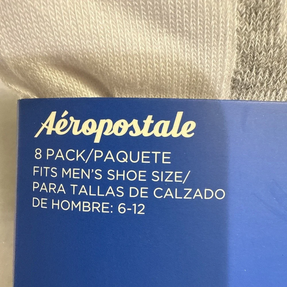 Aeropostale Athletic Quarter Socks Mens 6-12 White Grey 8 Pack Cushioned Arch